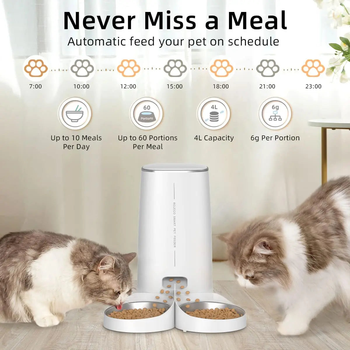 Distributeur Automatique de Croquettes Pour 2 Chats Connecté