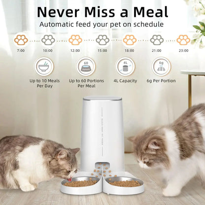 Distributeur Automatique de Croquettes Pour 2 Chats Connecté